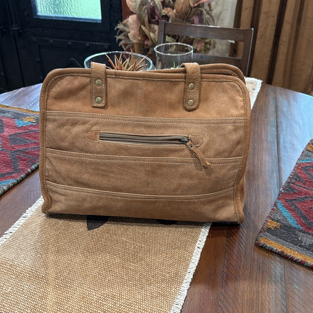 Cowhide and Tan Leather Tote - Picture 4 of 10